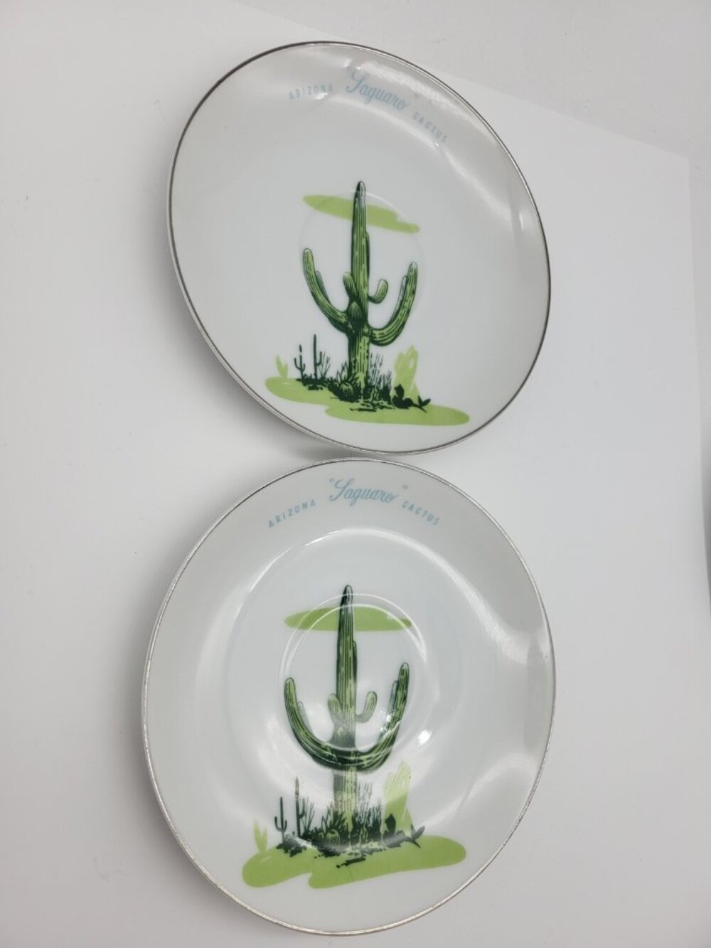 Vintage BLAKELY GAS & OIL Arizona Saguaro Cactus Saucer small plate lot of 2